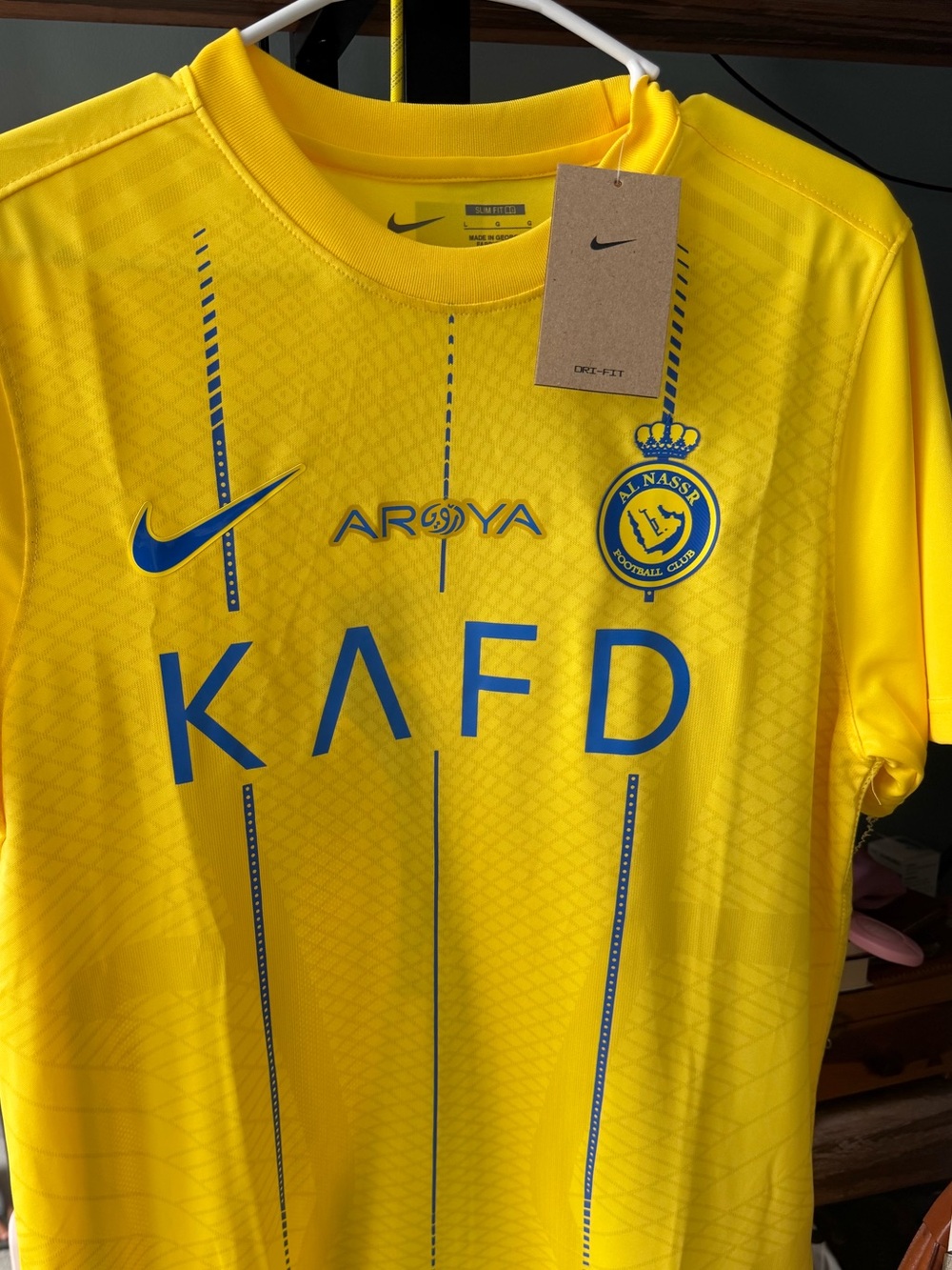 Nike Yellow Men’s Football Jersey with Blue Logos